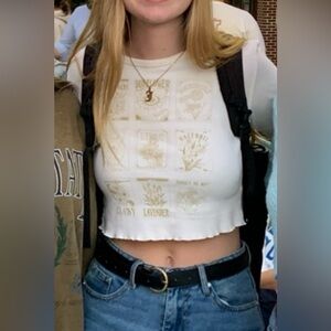 Cream long sleeve flower crop top
